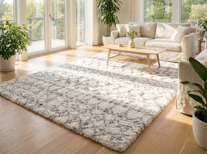 HomeRoots 5' Plush Gray and Ivory Southwestern Shag Area Rug – Cozy, Durable Design for Any Room Decor 5' X 8' 487566