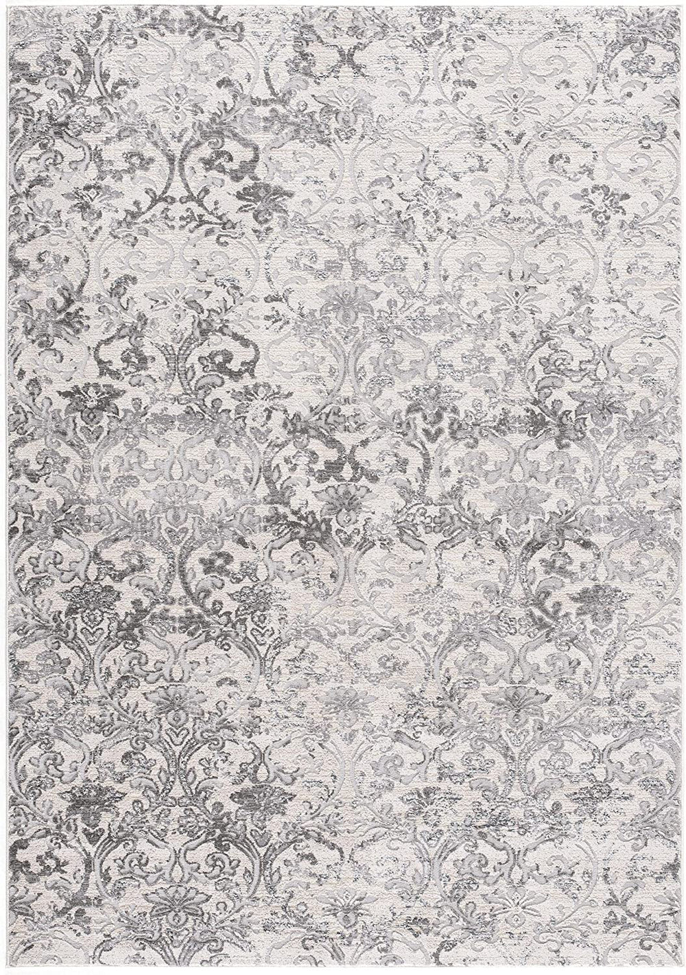 Homeroots 2' X 8' Cream Damask Power Loom Stain Resistant Area Rug  Polyester,Cotton 487569
