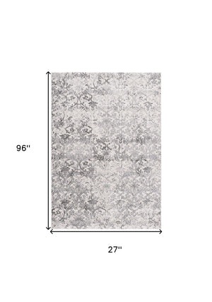 Homeroots 2' X 8' Cream Damask Power Loom Stain Resistant Area Rug  Polyester,Cotton 487569