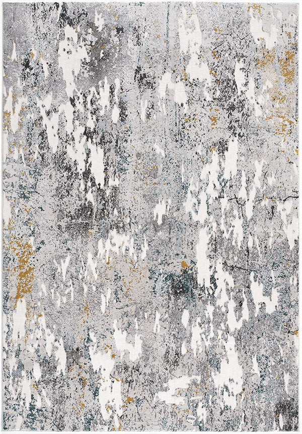 Homeroots 2' X 8' Grey And White Abstract Power Loom Stain Resistant Area Rug  Polyester,Cotton 487571