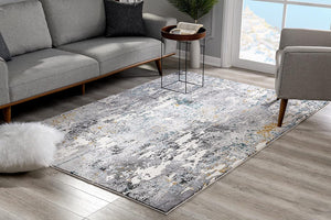 Homeroots 2' X 8' Grey And White Abstract Power Loom Stain Resistant Area Rug  Polyester,Cotton 487571