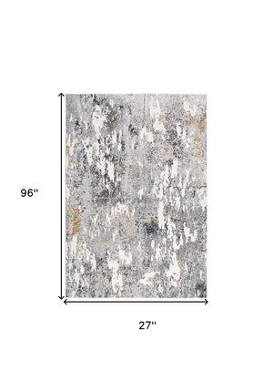 Homeroots 2' X 8' Grey And White Abstract Power Loom Stain Resistant Area Rug  Polyester,Cotton 487571