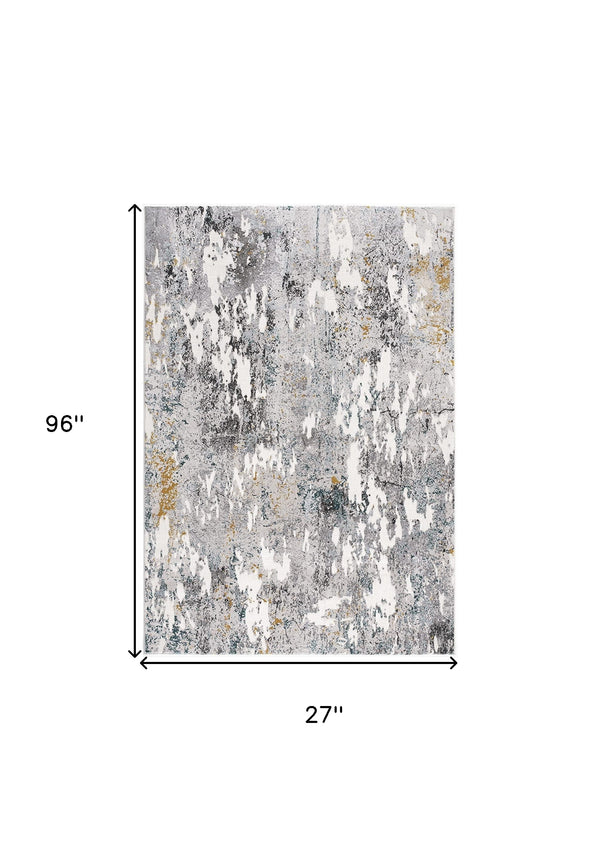 Homeroots 2' X 8' Grey And White Abstract Power Loom Stain Resistant Area Rug  Polyester,Cotton 487571