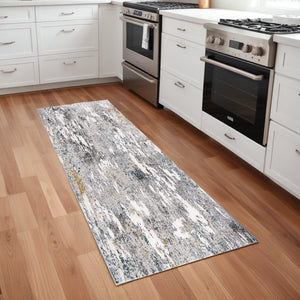 Homeroots 2' X 8' Grey And White Abstract Power Loom Stain Resistant Area Rug  Polyester,Cotton 487571