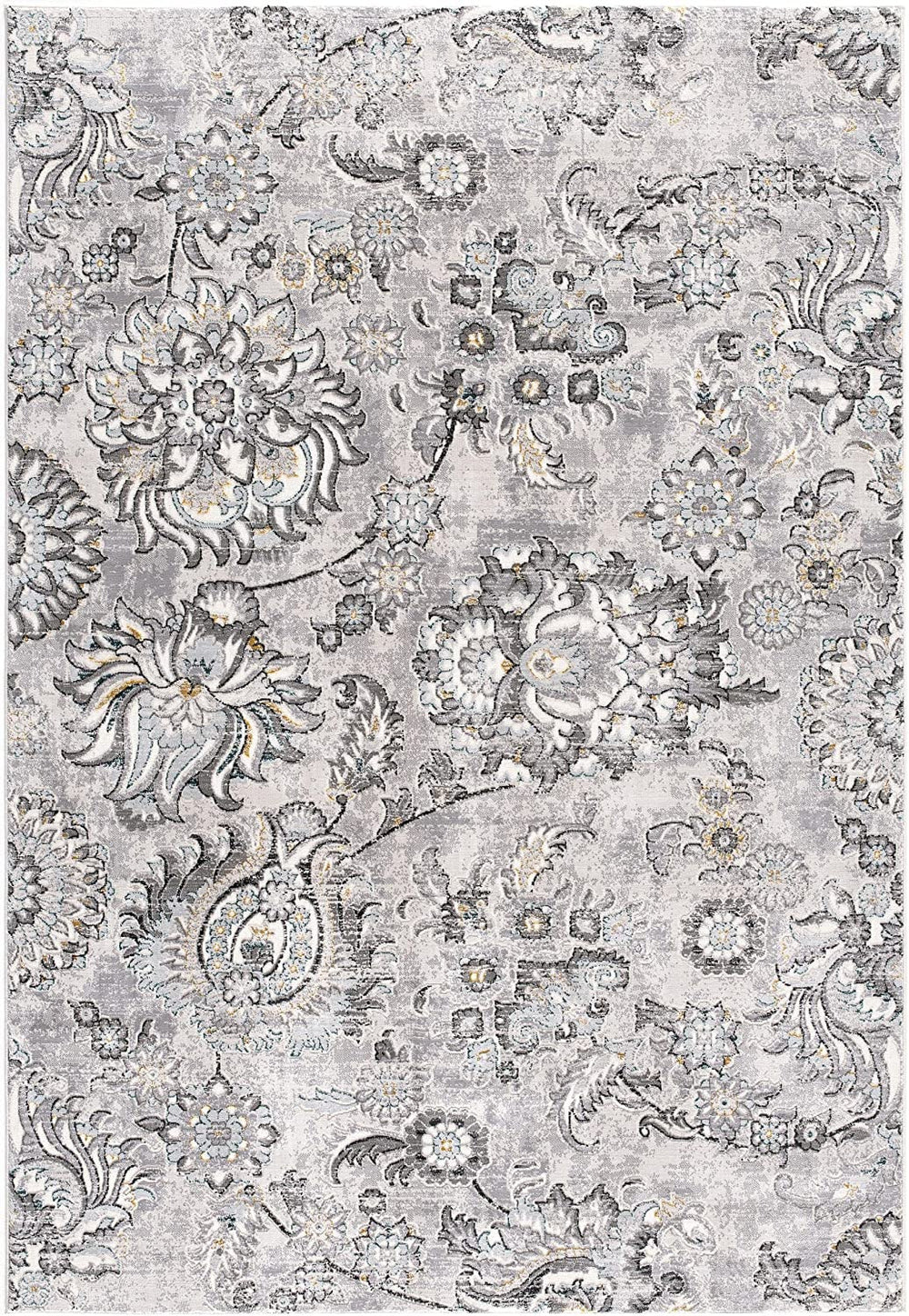 Homeroots 2' X 8' Grey Floral Power Loom Stain Resistant Area Rug  Polyester,Cotton 487572
