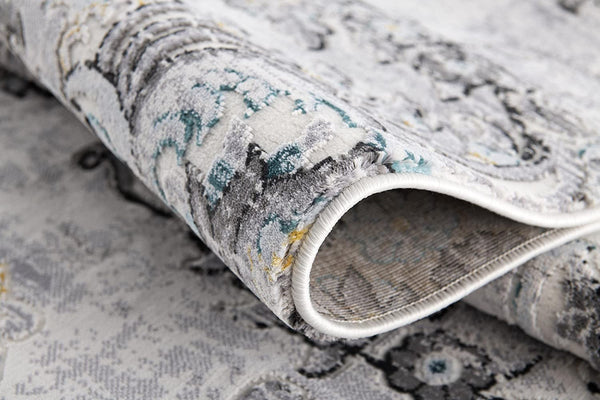 Homeroots 2' X 8' Grey Floral Power Loom Stain Resistant Area Rug  Polyester,Cotton 487572