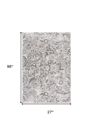 Homeroots 2' X 8' Grey Floral Power Loom Stain Resistant Area Rug  Polyester,Cotton 487572