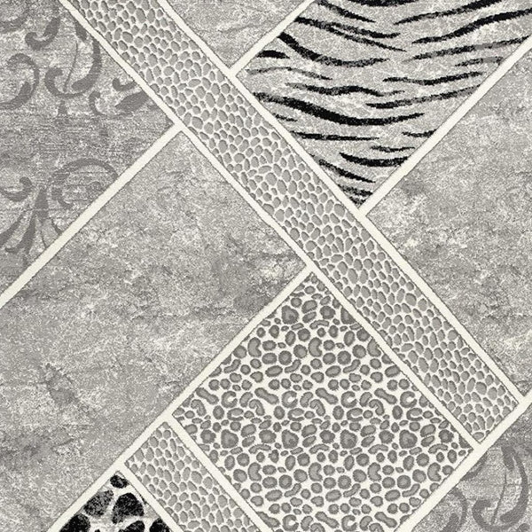 HomeRoots 4' Grey Geometric Area Rug - Power Loomed, Stain Resistant, Modern Design for Home Décor Style 8' X 11' 487576