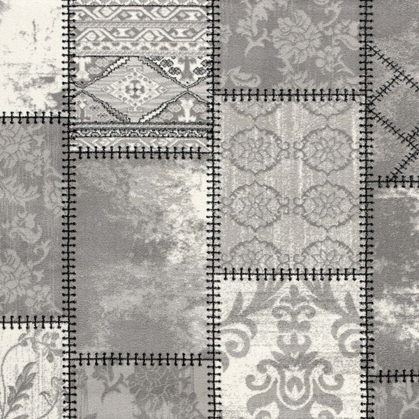 Homeroots 8' Gray And Ivory Damask Washable Non Skid Runner Rug  Olefin 487577