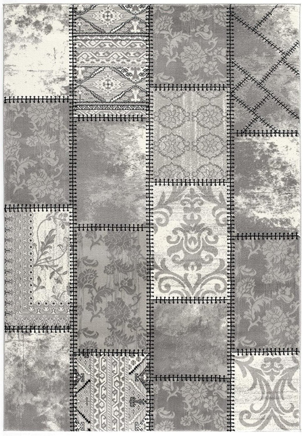 HomeRoots 4' Gray and Ivory Damask Area Rug - Timeless Elegance, Machine Washable, Durable for High-Traffic Areas 5' X 8' 487580