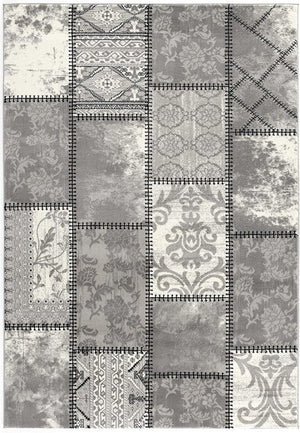 HomeRoots 4' Gray and Ivory Damask Area Rug - Timeless Elegance, Machine Washable, Durable for High-Traffic Areas 5' X 8' 487580