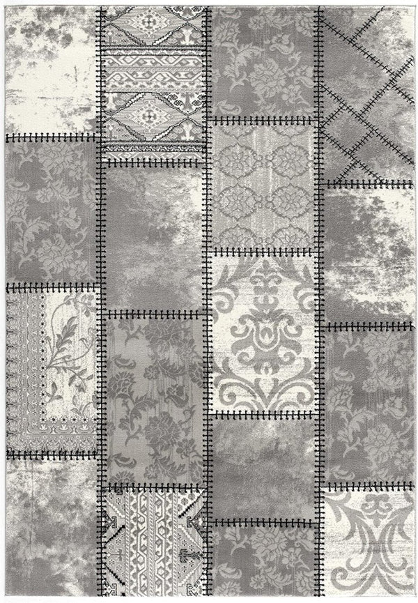 HomeRoots 4' Gray and Ivory Damask Area Rug - Timeless Elegance, Machine Washable, Durable for High-Traffic Areas 5' X 8' 487580