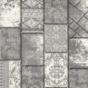 HomeRoots 4' Gray and Ivory Damask Area Rug - Timeless Elegance, Machine Washable, Durable for High-Traffic Areas 5' X 8' 487580
