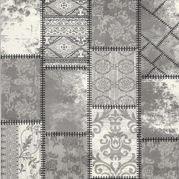 HomeRoots 4' Gray and Ivory Damask Area Rug - Timeless Elegance, Machine Washable, Durable for High-Traffic Areas 5' X 8' 487580