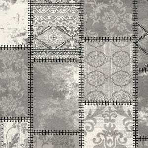 HomeRoots 4' Gray and Ivory Damask Area Rug - Timeless Elegance, Machine Washable, Durable for High-Traffic Areas 8' X 11' 487581
