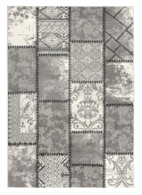 HomeRoots 4' Gray and Ivory Damask Area Rug - Timeless Elegance, Machine Washable, Durable for High-Traffic Areas 8' X 11' 487581