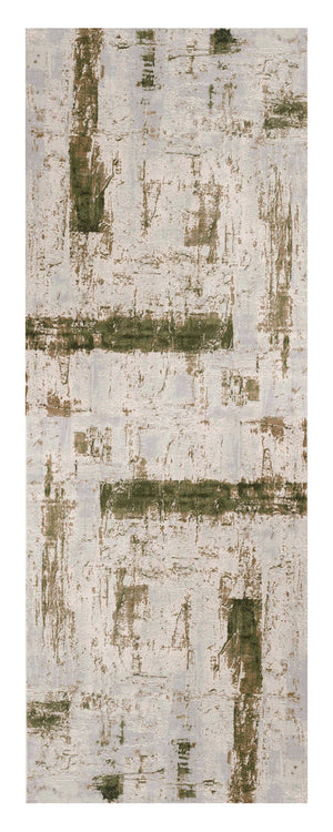 Homeroots 13' Green And Ivory Abstract Power Loom Distressed Runner Rug  Polypropylene 487583
