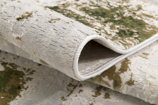 Homeroots 13' Green And Ivory Abstract Power Loom Distressed Runner Rug  Polypropylene 487583