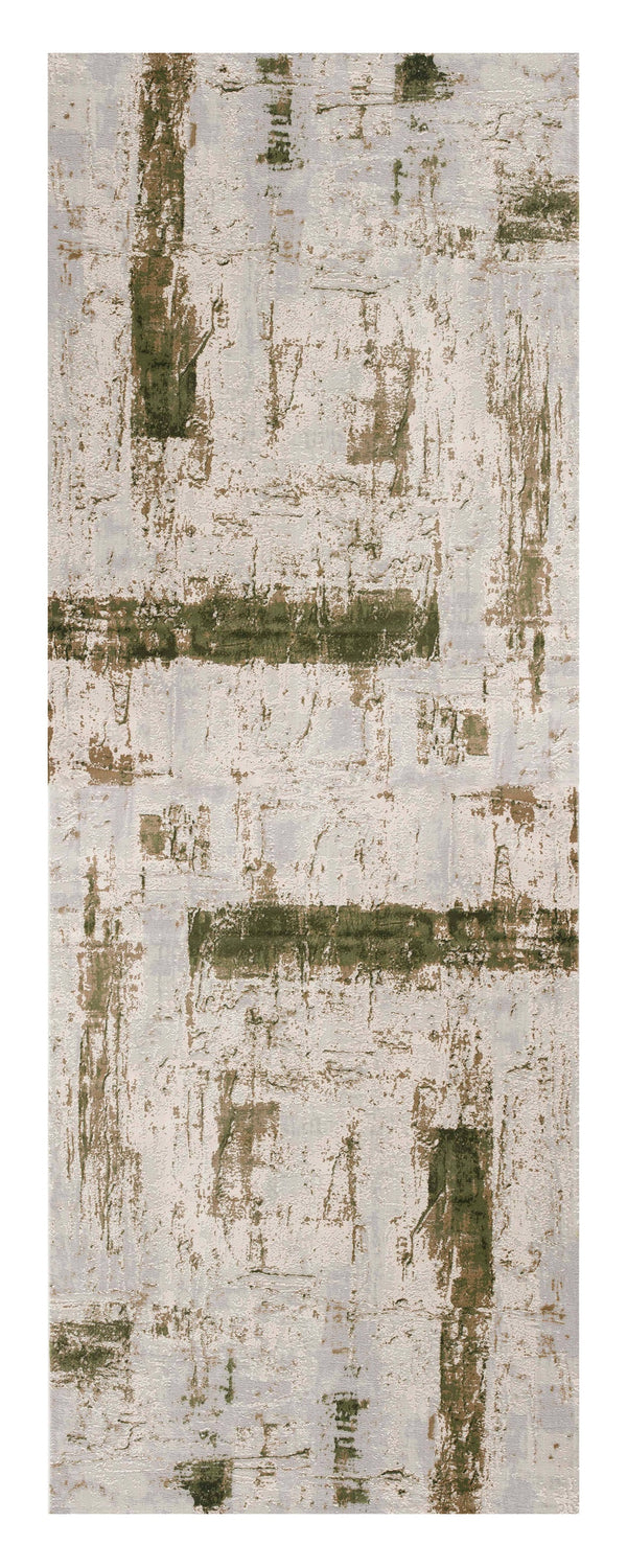 Homeroots 15' Green And Ivory Abstract Power Loom Distressed Runner Rug  Polypropylene 487584