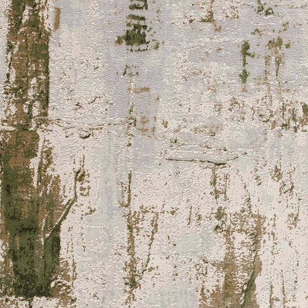 Homeroots 20' Green And Ivory Abstract Power Loom Distressed Runner Rug  Polypropylene 487585