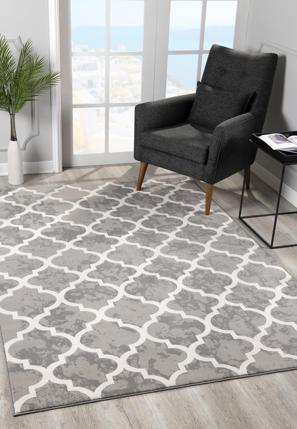 Homeroots 5' X 8' Grey Geometric Power Loom Stain Resistant Area Rug  Olefin,Cotton 487587