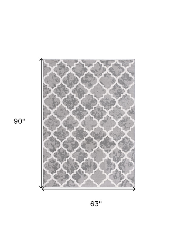 Homeroots 5' X 8' Grey Geometric Power Loom Stain Resistant Area Rug  Olefin,Cotton 487587