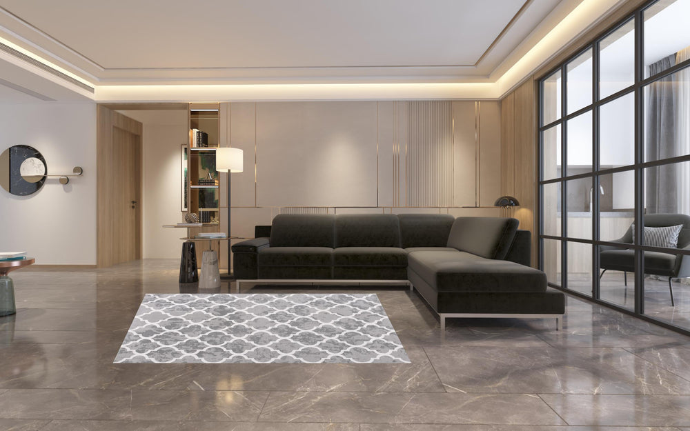 Homeroots 5' X 8' Grey Geometric Power Loom Stain Resistant Area Rug  Olefin,Cotton 487587