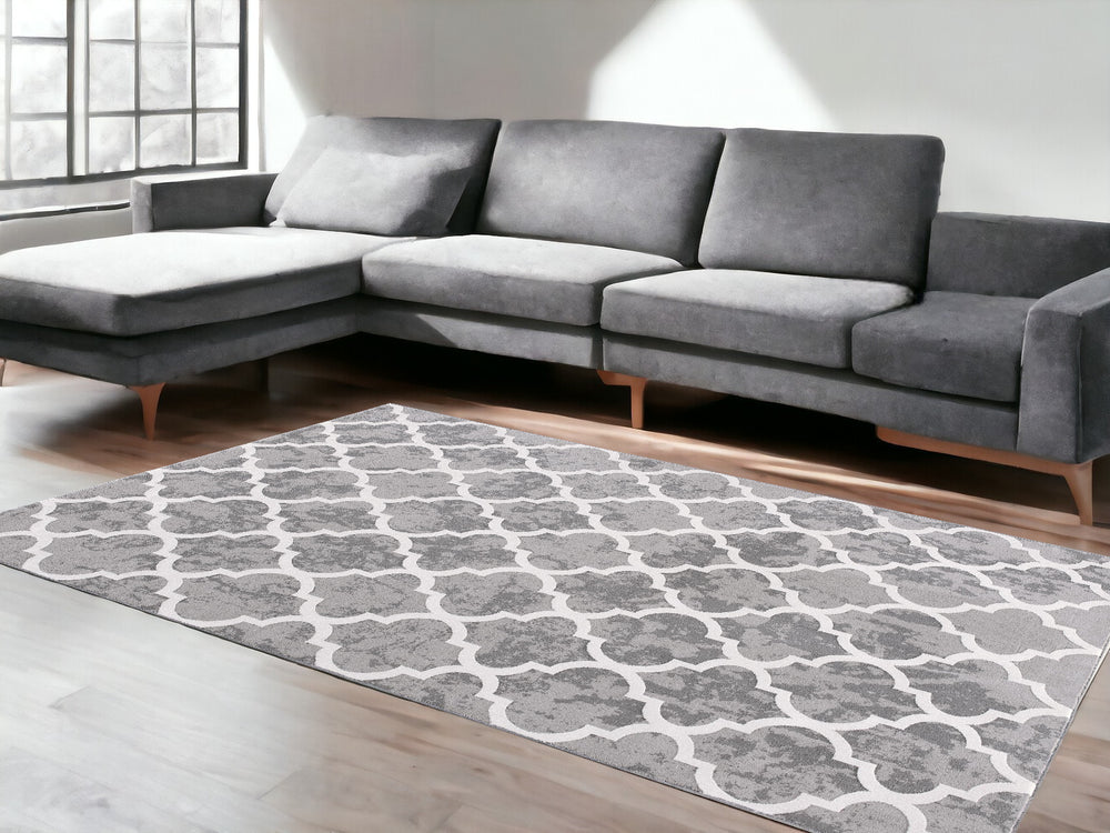 Homeroots 7' X 9' Grey Geometric Power Loom Stain Resistant Area Rug  Olefin,Cotton 487588