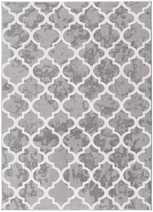 HomeRoots 7' Modern Grey Geometric Area Rug - Stain Resistant, Power Loomed, Durable for High-Traffic Homes 487588