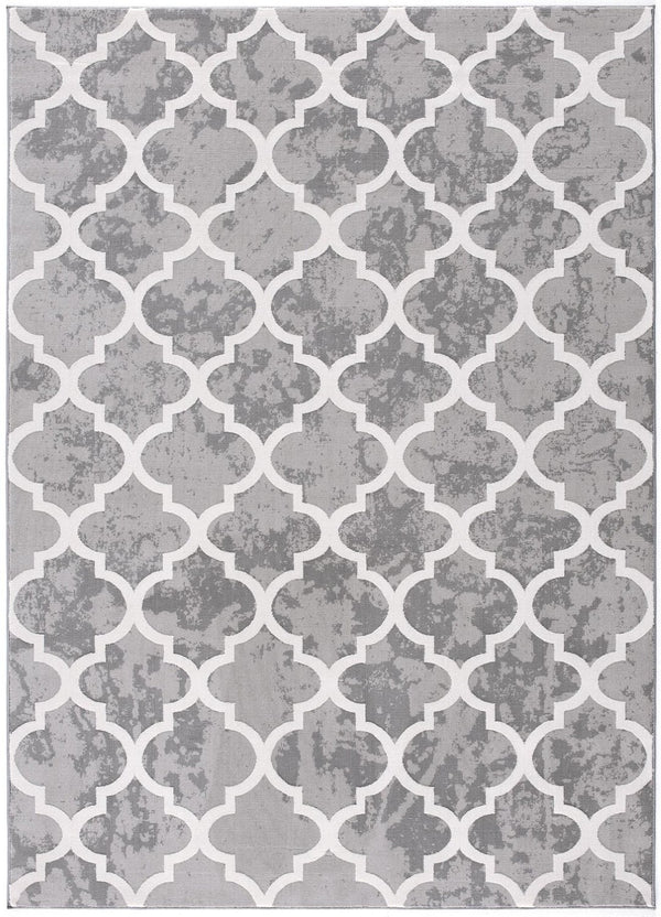 HomeRoots 7' Modern Grey Geometric Area Rug - Stain Resistant, Power Loomed, Durable for High-Traffic Homes 487588