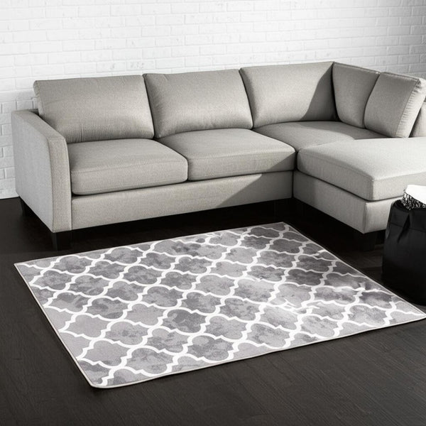 HomeRoots 7' Modern Grey Geometric Area Rug - Stain Resistant, Power Loomed, Durable for High-Traffic Homes 487588