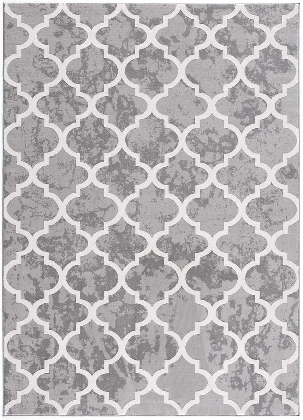 Homeroots 7' X 9' Grey Geometric Power Loom Stain Resistant Area Rug  Olefin,Cotton 487588