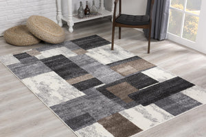 Homeroots 13' Runner Brown Geometric Power Loom Runner Rug  Polyester 487591