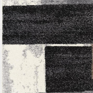HomeRoots 13' Plush Brown and Ivory Geometric Shag Runner Rug - Stylish, Stain-Resistant, Perfect for Hallways! 487591