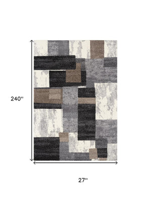 HomeRoots 20' Brown and Ivory Geometric Shag Runner Rug - Soft, Durable, Stain-Resistant for High-Traffic Areas 487593
