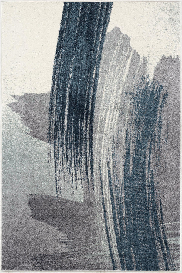 Homeroots 2' X 13' White And Blue Abstract Power Loom Stain Resistant Area Rug  Polyester 487595