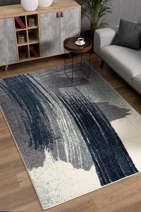 Homeroots 2' X 13' White And Blue Abstract Power Loom Stain Resistant Area Rug  Polyester 487595