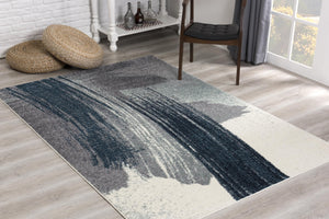 Homeroots 2' X 13' White And Blue Abstract Power Loom Stain Resistant Area Rug  Polyester 487595