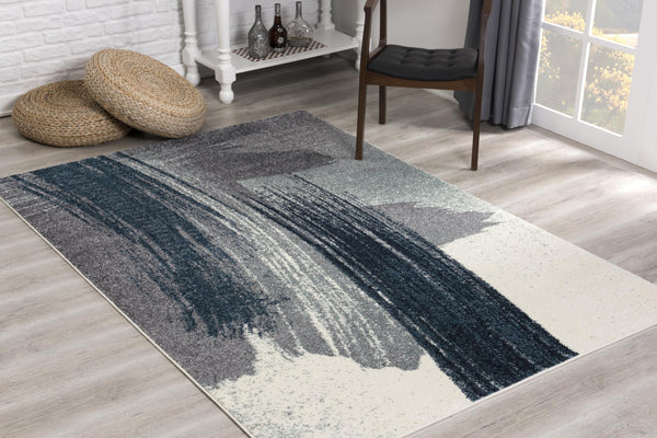 Homeroots 2' X 15' White And Blue Abstract Power Loom Stain Resistant Area Rug  Polyester 487596