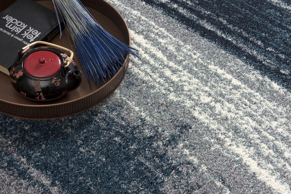 Homeroots 2' X 15' White And Blue Abstract Power Loom Stain Resistant Area Rug  Polyester 487596