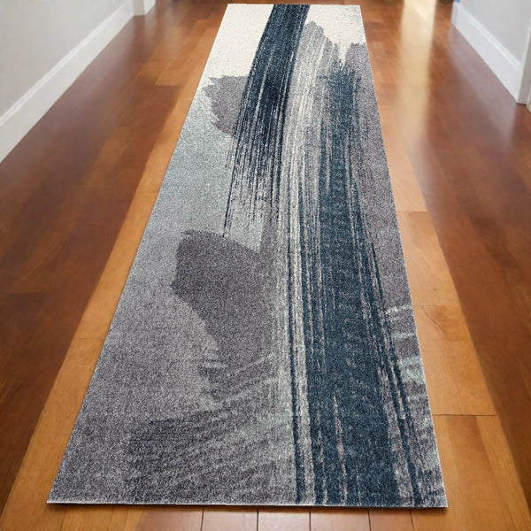 Homeroots 2' X 20' White And Blue Abstract Power Loom Stain Resistant Area Rug  Polyester 487597