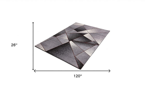 Homeroots 2' X 10' Grey Blue Abstract Geometric Stain Resistant Area Rug  Polyester 487598