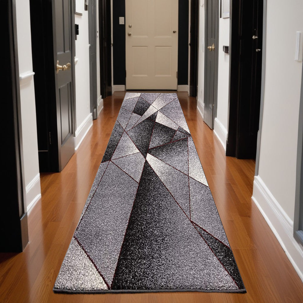 Homeroots 2' X 10' Grey Blue Abstract Geometric Stain Resistant Area Rug  Polyester 487598