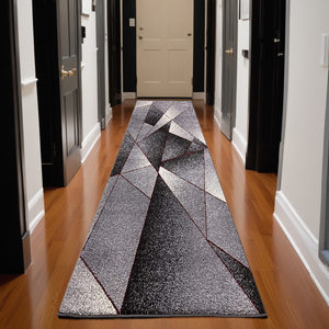 Homeroots 2' X 10' Grey Blue Abstract Geometric Stain Resistant Area Rug  Polyester 487598