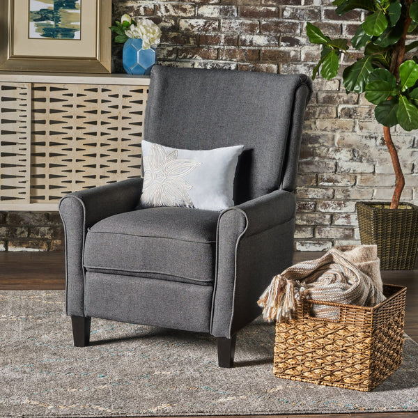 English Elm Christopher Knight Home® - Manual Charcoal Push Back Recliner — Compact Fabric Seat, Plush Support, Space-Saving Comfort for Homes 61369.00CCL