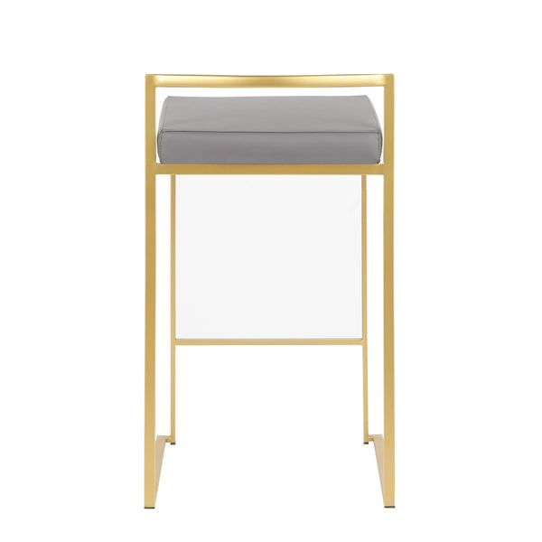English Elm Fuji 26" Glamorous Gold Metal Counter Stools With Grey Faux Leather - Set Of 3 For Modern Spaces B202P221994