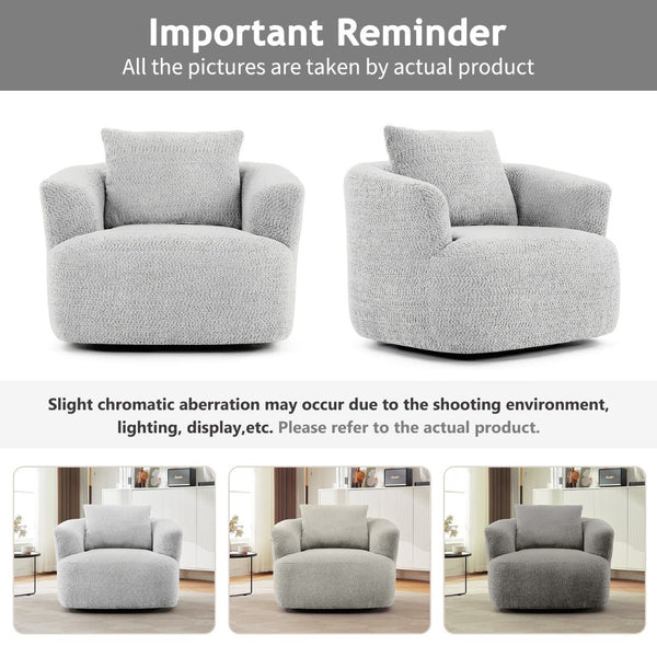 English Elm 360° Swivel Boucle Barrel Chair with Pocket Springs for Modern Living Rooms N719P288552R