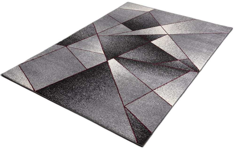 Homeroots 2' X 15' Grey White And Red Geometric Power Loom Stain Resistant Area Rug  Polyester 487600