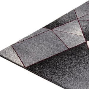 Homeroots 2' X 15' Grey White And Red Geometric Power Loom Stain Resistant Area Rug  Polyester 487600