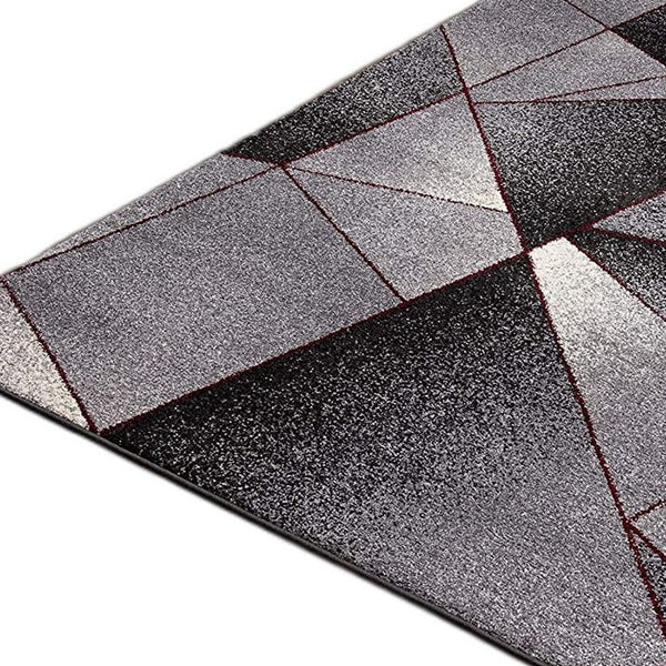 Homeroots 2' X 20' Grey And Blue Geometric Power Loom Stain Resistant Area Rug  Polyester 487601